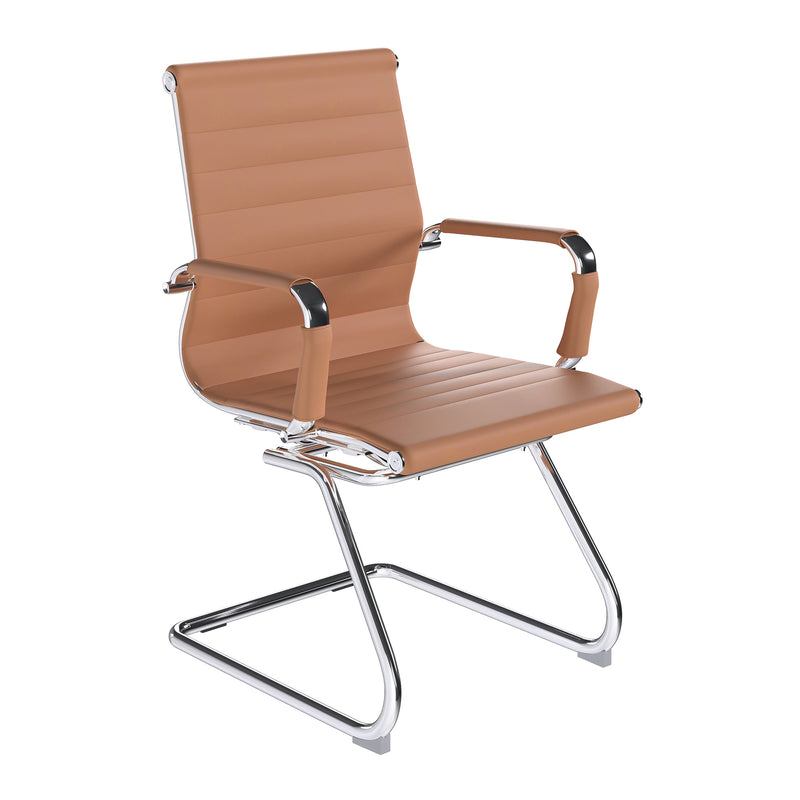 Aura Contemporary Medium Back Bonded Leather Visitor Chair With Chrome Frame - NWOF