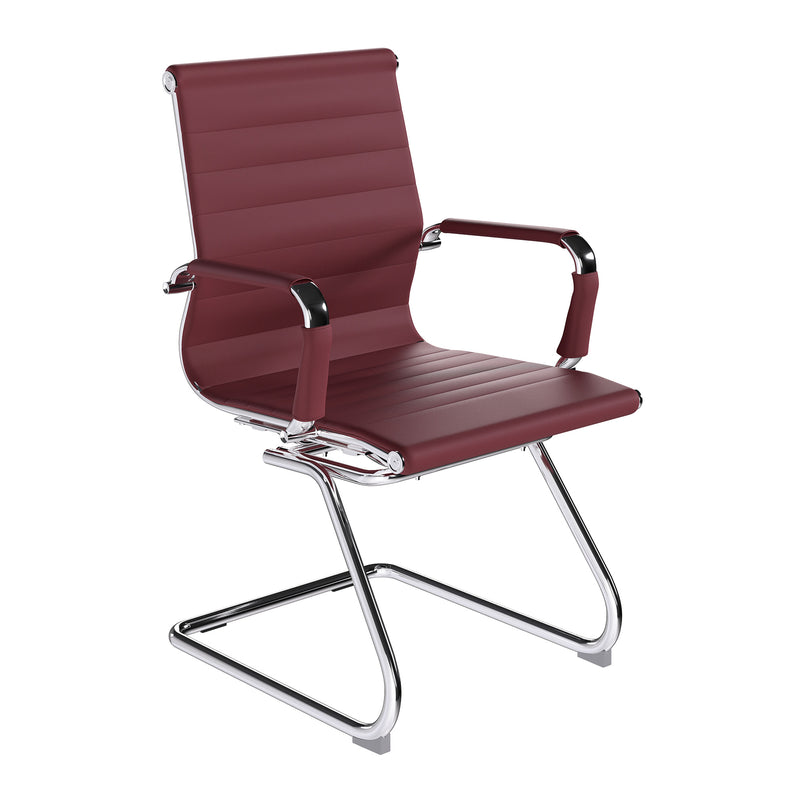 Aura Contemporary Medium Back Bonded Leather Visitor Chair With Chrome Frame - NWOF