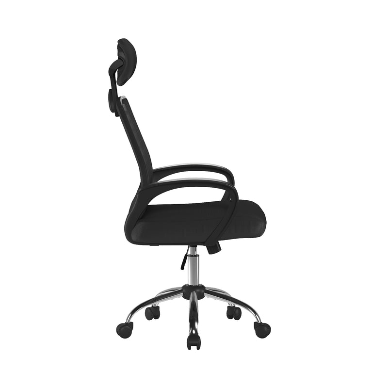 Sigma High Back Mesh Chair With Height Adjustable Headrest & Fixed Arms - Black