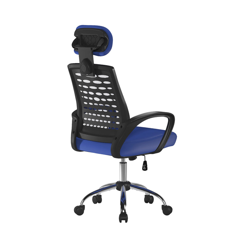 Sigma High Back Mesh Chair With Height Adjustable Headrest & Fixed Arms - Blue