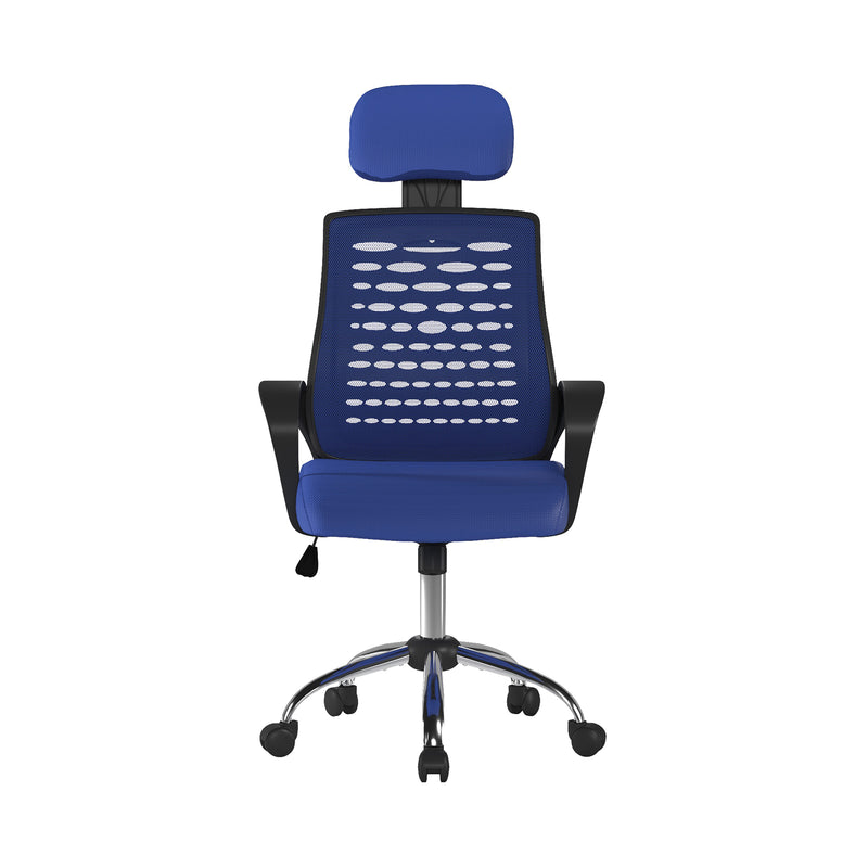 Sigma High Back Mesh Chair With Height Adjustable Headrest & Fixed Arms - Blue