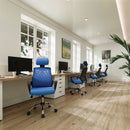 Sigma High Back Mesh Chair With Height Adjustable Headrest & Fixed Arms - Blue - NWOF