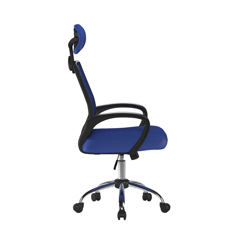 Sigma High Back Mesh Chair With Height Adjustable Headrest & Fixed Arms - Blue