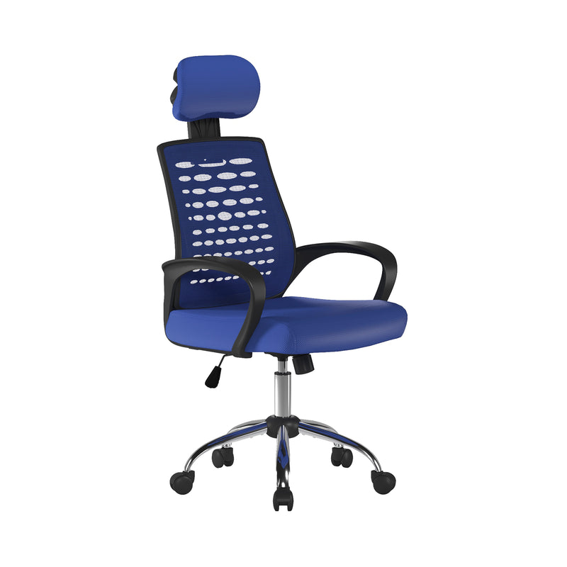 Sigma High Back Mesh Chair With Height Adjustable Headrest & Fixed Arms - Blue