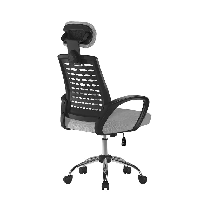 Sigma High Back Mesh Chair With Height Adjustable Headrest & Fixed Arms - Grey