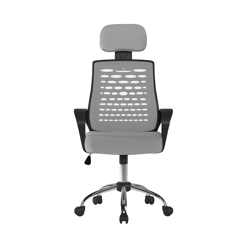 Sigma High Back Mesh Chair With Height Adjustable Headrest & Fixed Arms - Grey