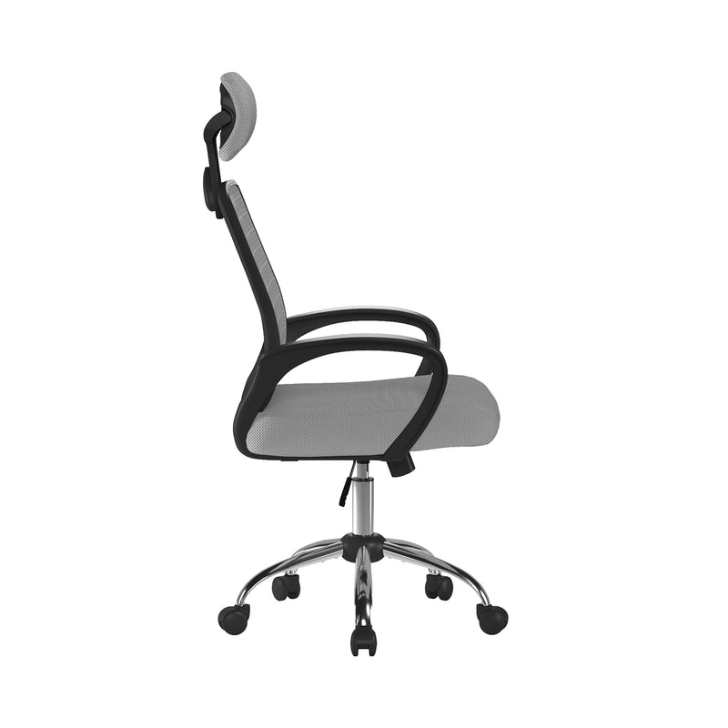 Sigma High Back Mesh Chair With Height Adjustable Headrest & Fixed Arms - Grey