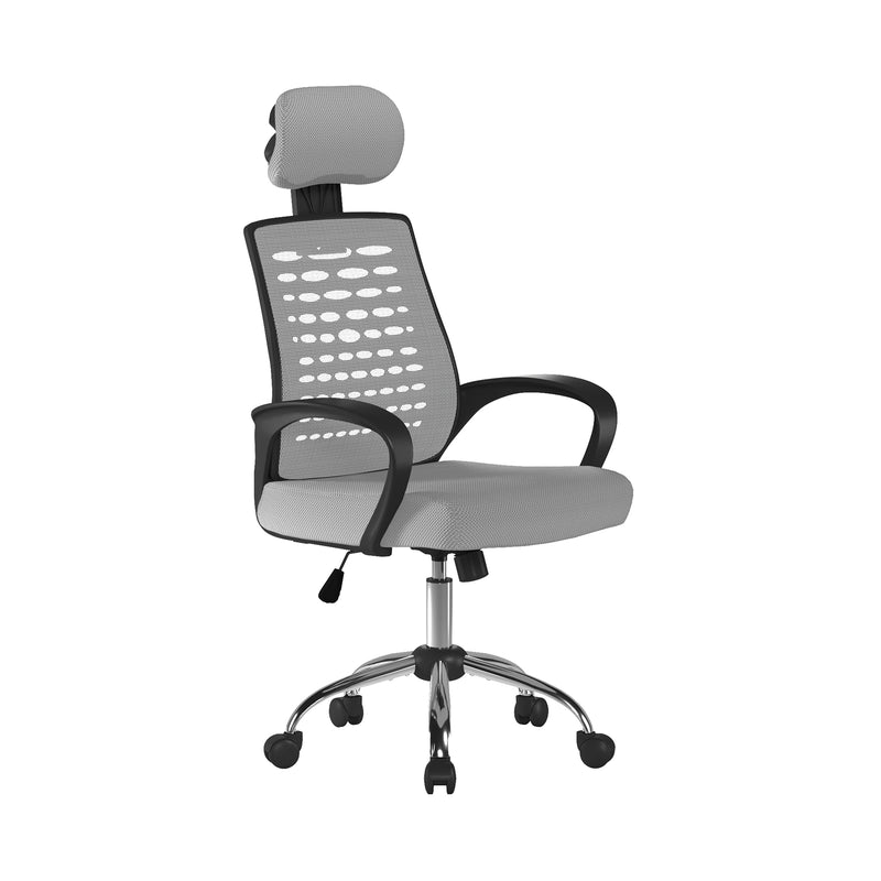 Sigma High Back Mesh Chair With Height Adjustable Headrest & Fixed Arms - Grey