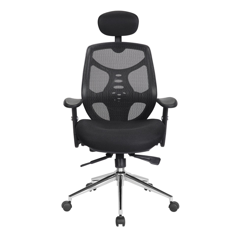 Polaris High Back Mesh Synchronous Executive Chair With Adjustable Headrest & Chrome Base - NWOF