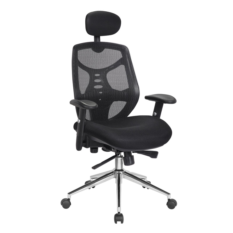 Polaris High Back Mesh Synchronous Executive Chair With Adjustable Headrest & Chrome Base - NWOF