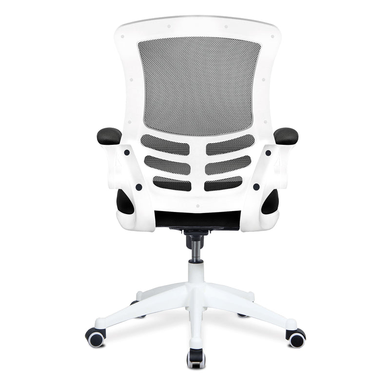 Luna Designer Medium Back Mesh Chair With White Shell and Folding Arms - NWOF