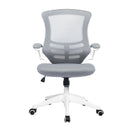 Luna Designer Medium Back Mesh Chair With White Shell and Folding Arms - NWOF