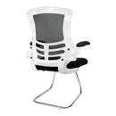 Luna Designer Medium Back Mesh Cantilever Chair With White Shell & Folding Arms - NWOF