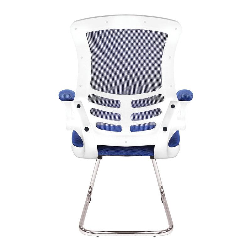 Luna Designer Medium Back Mesh Cantilever Chair With White Shell & Folding Arms - NWOF