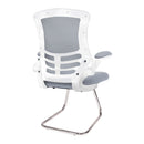 Luna Designer Medium Back Mesh Cantilever Chair With White Shell & Folding Arms - NWOF