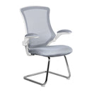 Luna Designer Medium Back Mesh Cantilever Chair With White Shell & Folding Arms - NWOF
