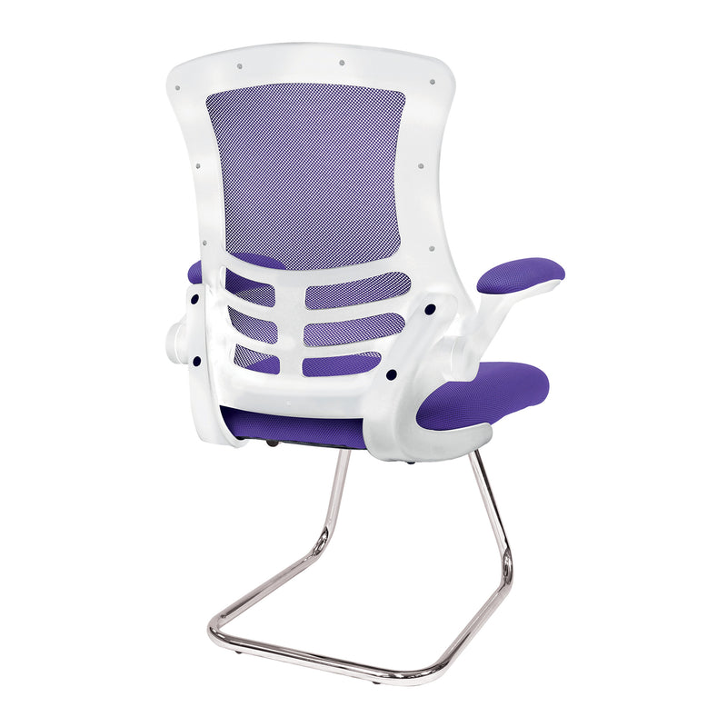 Luna Designer Medium Back Mesh Cantilever Chair With White Shell & Folding Arms - NWOF