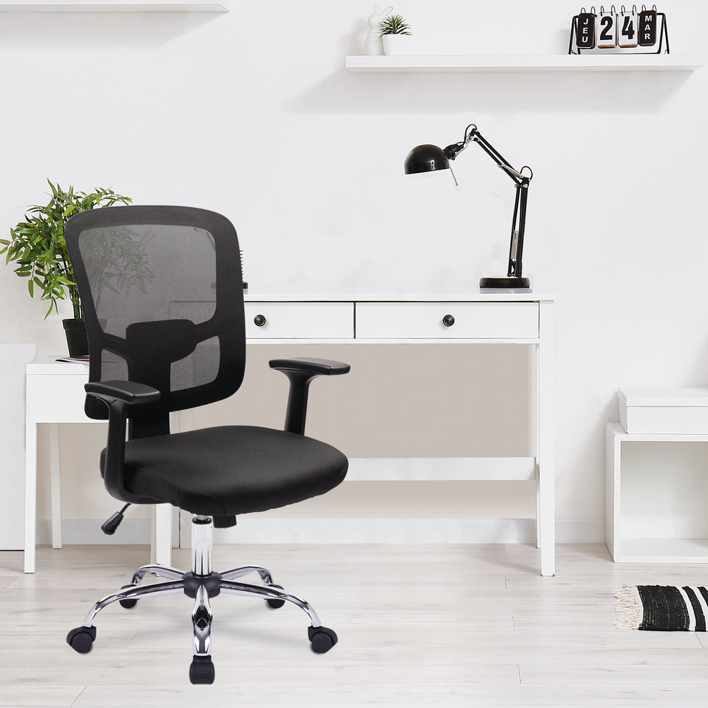 Crusader Medium Back Mesh Chair With Black Frame Chrome Base – Black - NWOF