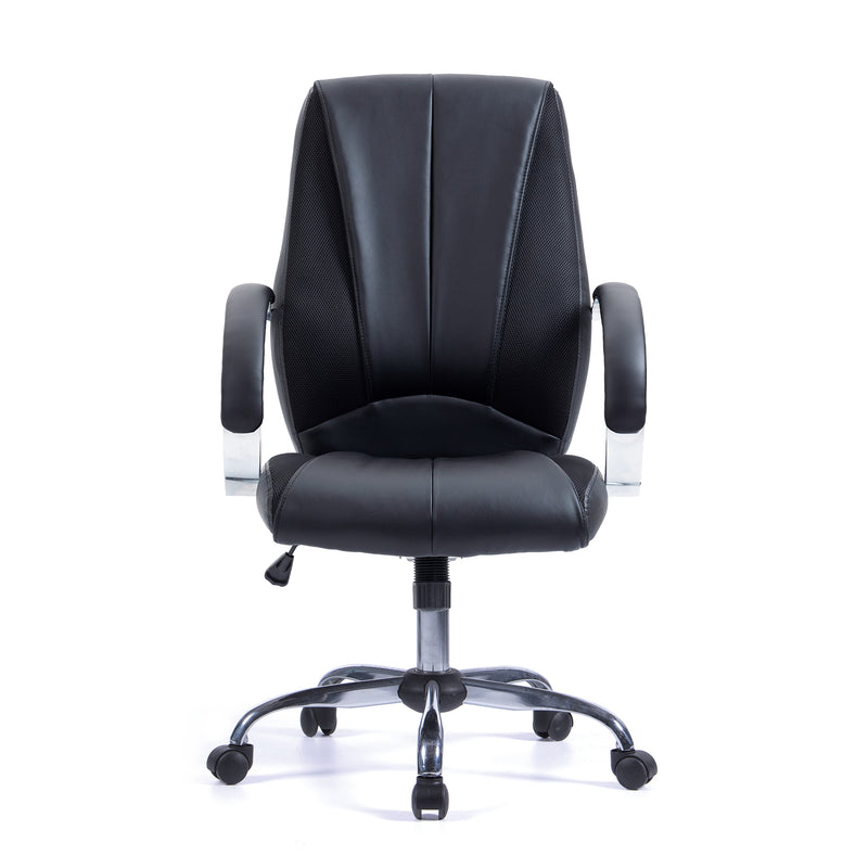 Hastings High Back Bonded Leather Managers Chair With Mesh Panel Detailing - NWOF