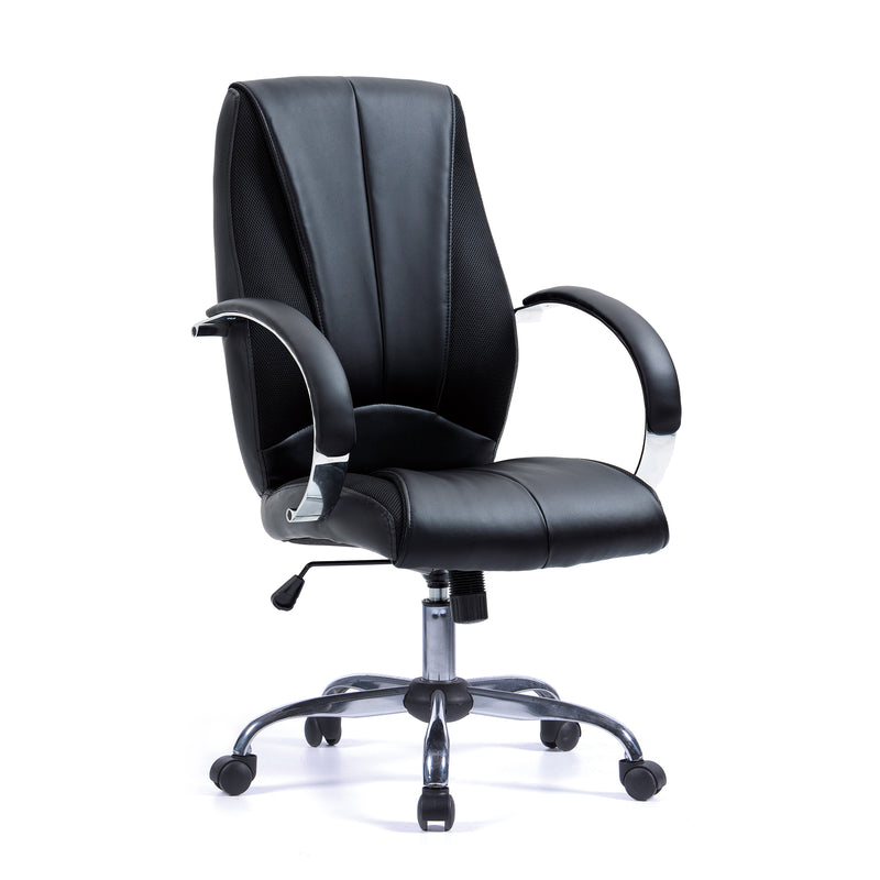 Hastings High Back Bonded Leather Managers Chair With Mesh Panel Detailing - NWOF