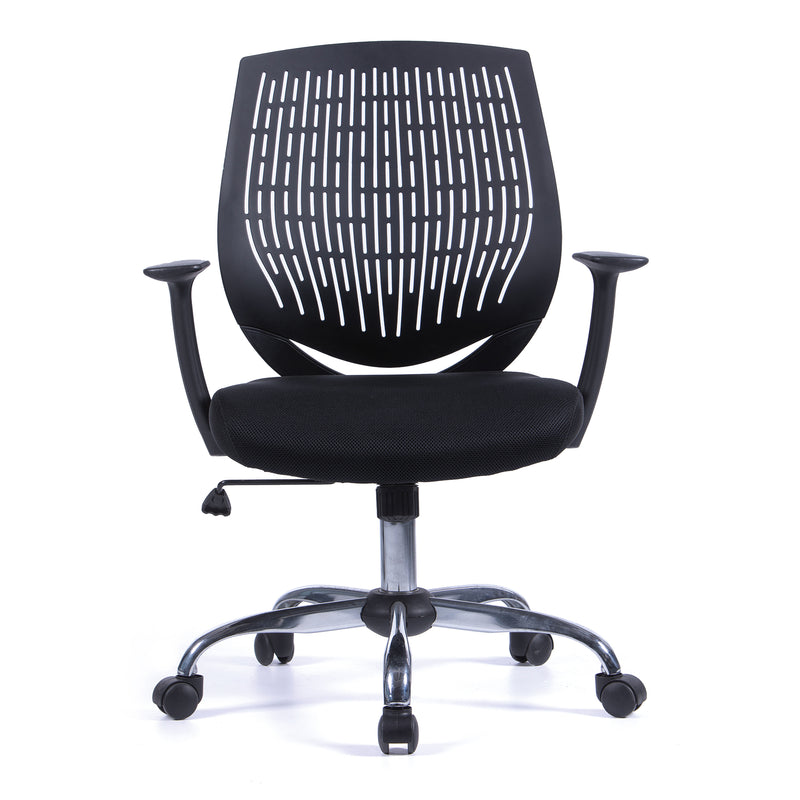 Ultra Medium Back Sturdy & Flexible Designer Chair With Chrome Base - Black - NWOF