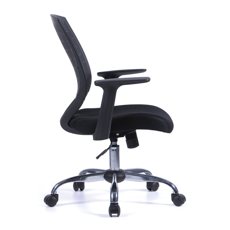 Ultra Medium Back Sturdy & Flexible Designer Chair With Chrome Base - Black - NWOF