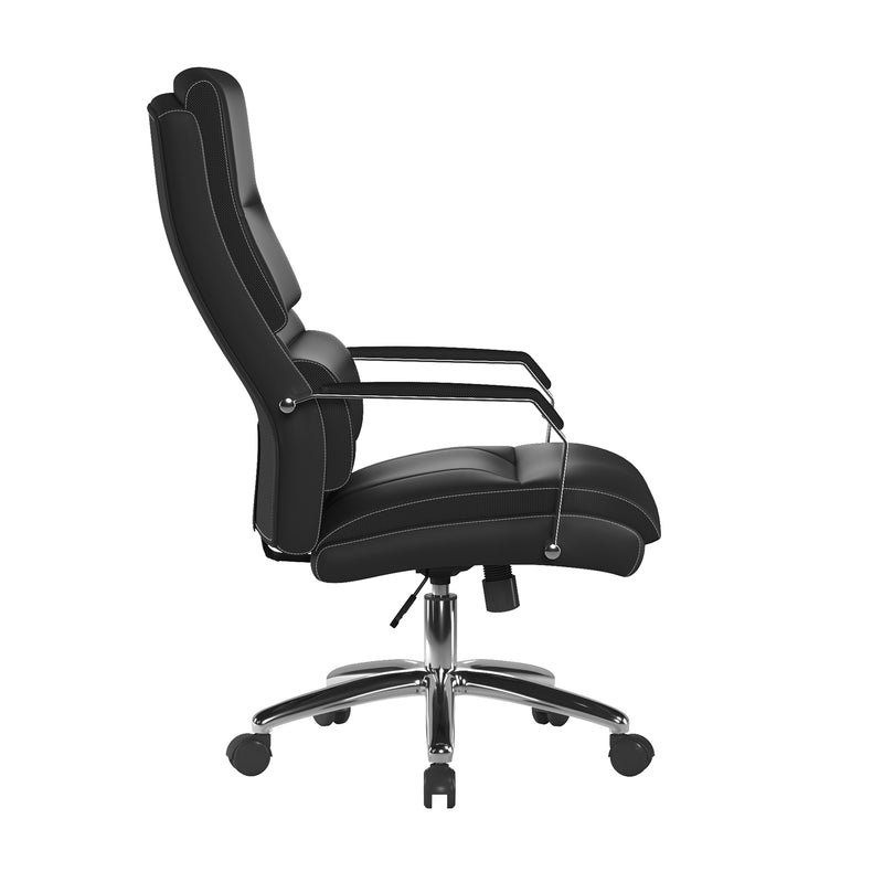 Patriot Leather Effect Managers Chair With Padded Lumbar Support & Headrest - Black