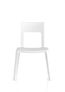 Dynamic Nest Edge stacking cafe and bistro chair with wooden seat and metal frame, shown from a side angle.
