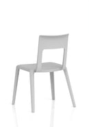Dynamic Nest Edge Stacking Cafe & Bistro Chair in wood with metal legs, shown stacked for space-saving storage.