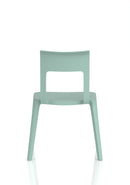 Stacked Dynamic Nest Edge Cafe & Bistro Chairs in black metal with wooden seats, ideal for outdoor or patio dining.