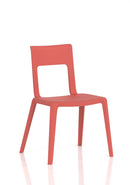Dynamic Nest Edge stacking cafe and bistro chair with wooden seat and metal frame, suitable for outdoor or indoor seating.