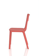 Dynamic Nest Edge stacking cafe and bistro chair with sleek design and wooden legs, shown from a side angle on a white background.