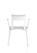 Dynamic Nest Edge stacking cafe and bistro chair with arms, featuring a modern design and sturdy frame, shown from a side angle.