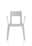 Dynamic Nest Edge stacking cafe and bistro chair with arms, featuring a modern design and durable construction for outdoor seating.