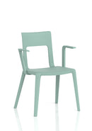 Dynamic Nest Edge stacking cafe and bistro chair with arms, featuring a modern design and comfortable seating for outdoor or indoor use.