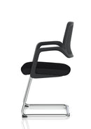Modern Cosmo Cantilever Chair by Dynamic with a sleek, curved black frame and cushioned seat and backrest.