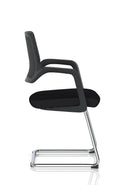 Modern Cosmo Cantilever Chair by Dynamic with sleek black upholstery and chrome metal frame, stylish and ergonomic seating.