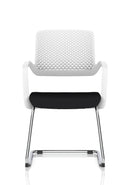 Dynamic Cosmo Cantilever Chair with sleek black upholstery and chrome metal frame, showcasing modern office or lounge seating.