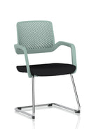 Dynamic Cosmo Cantilever Chair with a sleek modern design, featuring a curved chrome frame and cushioned seat in neutral fabric.