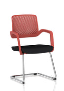 Modern Cosmo Cantilever Chair by Dynamic with sleek black leather upholstery and chrome metal frame.