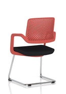 Modern Cosmo Cantilever Chair by Dynamic with black leather upholstery and sleek metal frame, shown from side angle.