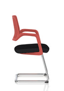 Modern Cosmo Cantilever Chair by Dynamic with a sleek black seat and chrome metal frame, showcased in a stylish interior setting.