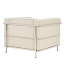 Belmont Contemporary Cubed Leather Faced Reception Chair With Stainless Steel Frame & Integrated Leg Supports – Ivory - NWOF