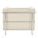 Belmont Contemporary Cubed Leather Faced Reception Chair With Stainless Steel Frame & Integrated Leg Supports – Ivory - NWOF