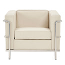 Belmont Contemporary Cubed Leather Faced Reception Chair With Stainless Steel Frame & Integrated Leg Supports – Ivory - NWOF