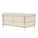 Belmont Contemporary Cubed Leather Faced 2 Seater Reception Sofa With Stainless Steel Frame & Integrated Leg Supports – Ivory - NWOF