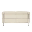 Belmont Contemporary Cubed Leather Faced 2 Seater Reception Sofa With Stainless Steel Frame & Integrated Leg Supports – Ivory - NWOF