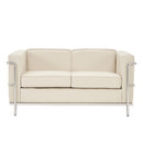 Belmont Contemporary Cubed Leather Faced 2 Seater Reception Sofa With Stainless Steel Frame & Integrated Leg Supports – Ivory - NWOF