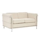 Belmont Contemporary Cubed Leather Faced 2 Seater Reception Sofa With Stainless Steel Frame & Integrated Leg Supports – Ivory - NWOF