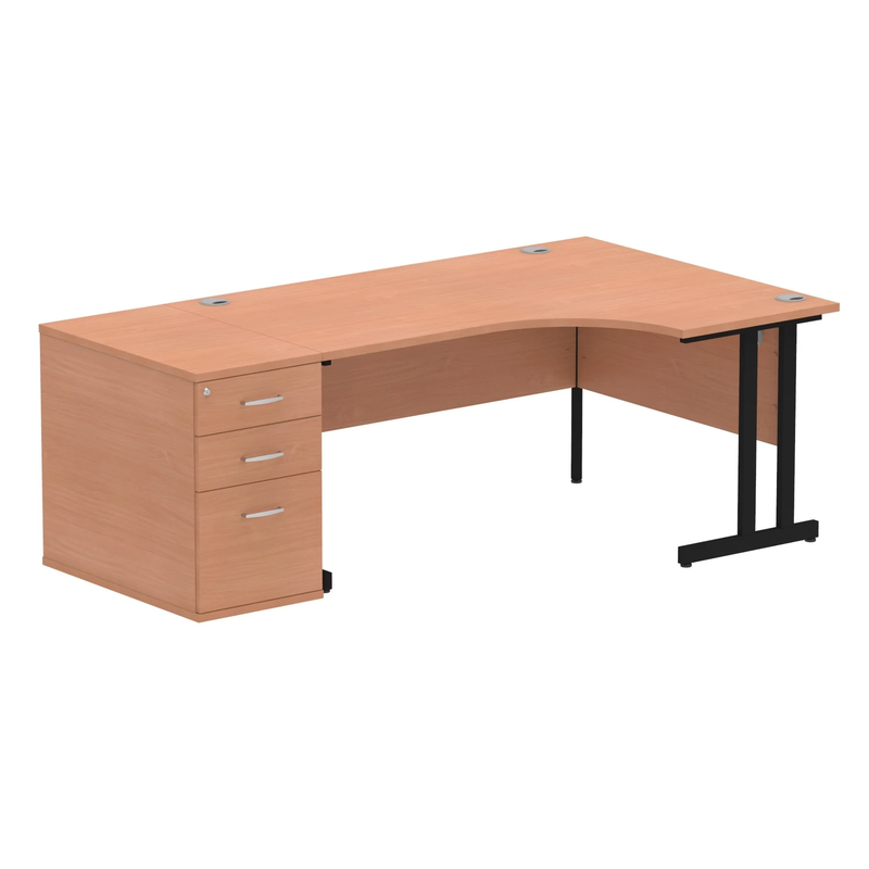 Impulse Crescent Desk With 800mm Deep Desk High Pedestal Bundle - Beech - NWOF